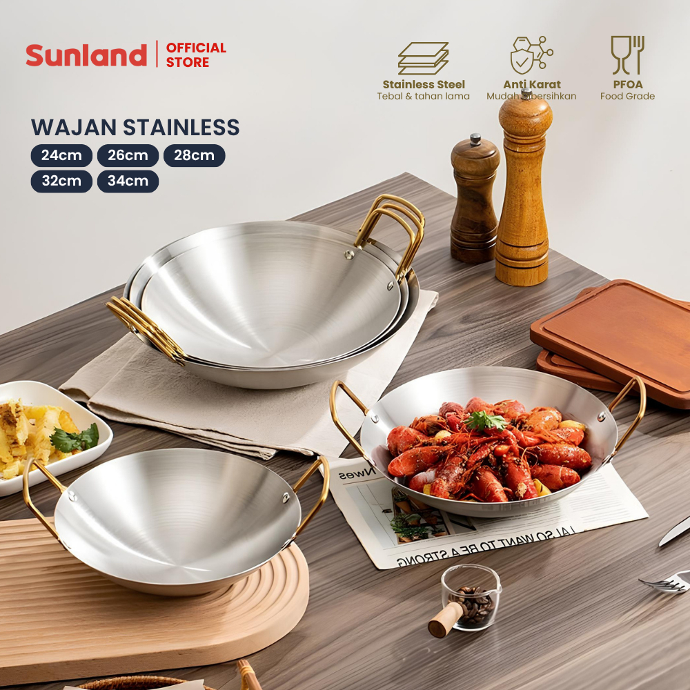 SUNLAND Wajan Stainless Anti Karat Kuali Penggorengan Stainless Steel Wajan Anti Karat & Tebal Wajan