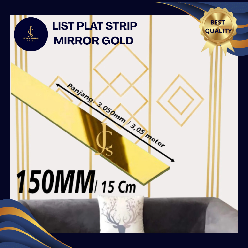 LIST INTERIOR DEKORASI - LIST PLAT MIRROR GOLD 150 MM x 3050 MM