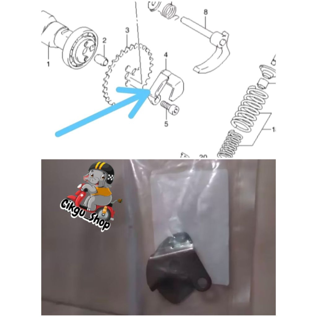 Plat Stoper Decompresi Gear Sentrik Stopper Decomp Cam, Suzuki Smash Shogun 125cc Arashi, Nex Old Le