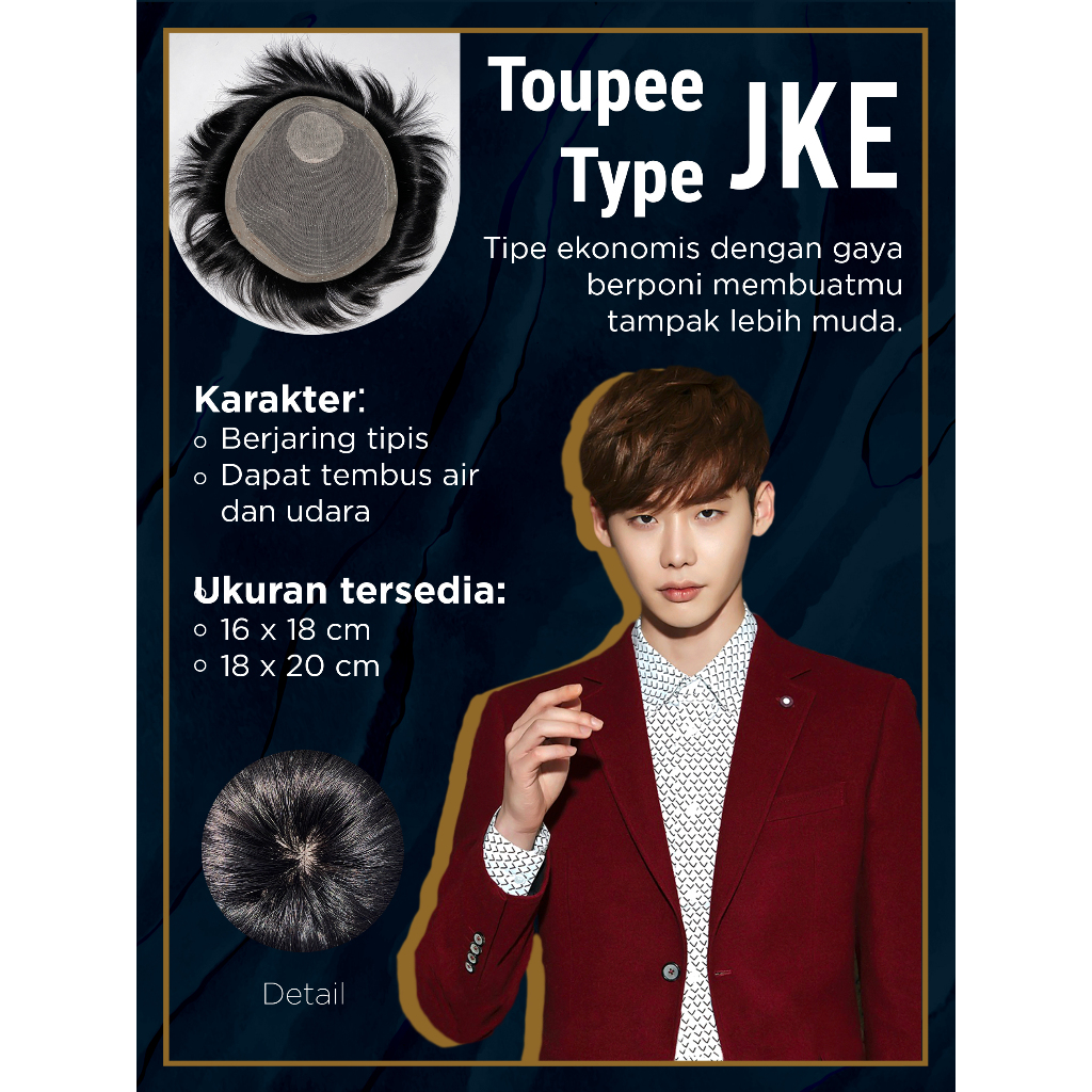 Hair toupee wig pria wanita rambut original asli 100% PREMIUM (JKE 16/18)