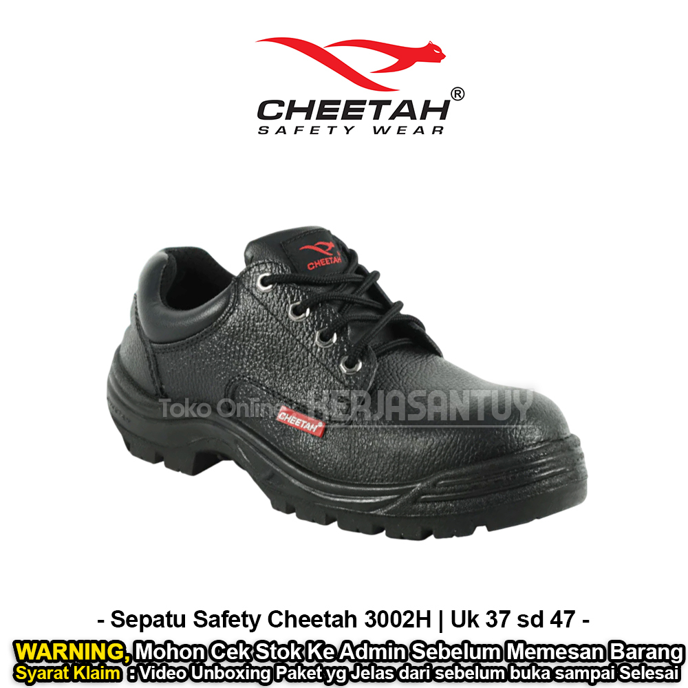 Cheetah 3002H Sepatu Safety Pendek Bertali Hitam / Safety Boots Lace Up 3002 H Tapak Polyurethane PU