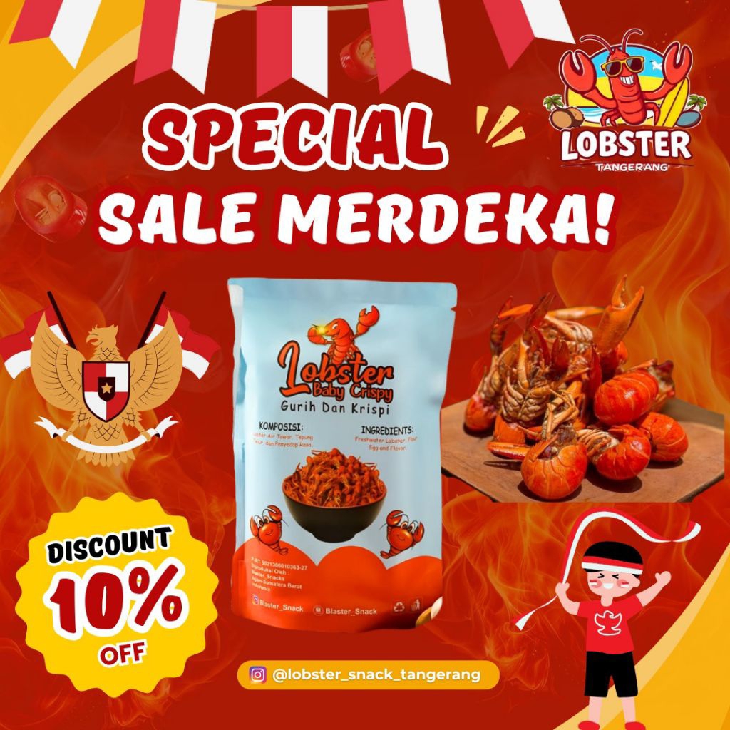 

Lobster Air Tawar Crispy Cemilan 100 Gram Rasa (Rendang,Pedas,Barbeque,Pedas Manis, Balado Ijo, Balado Jeruk)