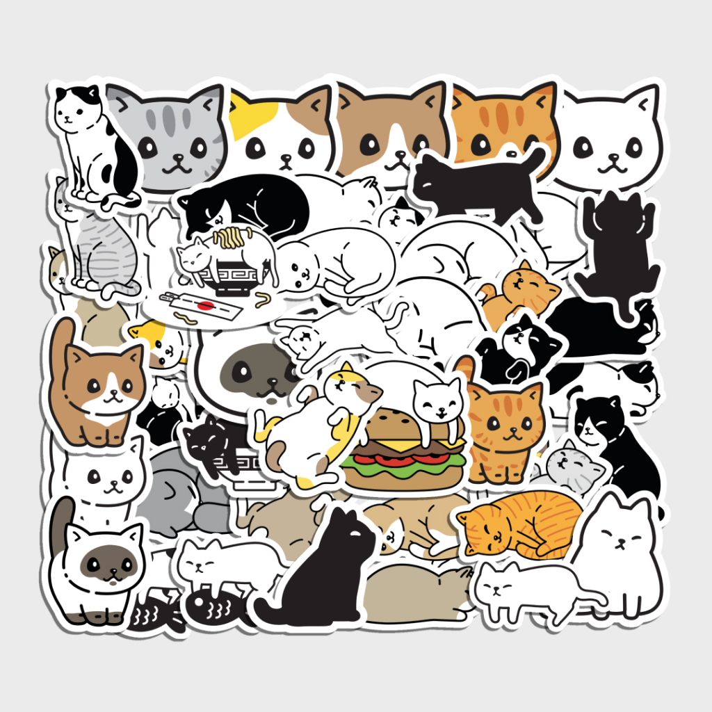 

48 pcs Stiker Kucing Kawaii Lucu - Water Resistant Sticker Pack untuk Dekorasi DIY, Laptop, Jurnal, Case HP dan Tab