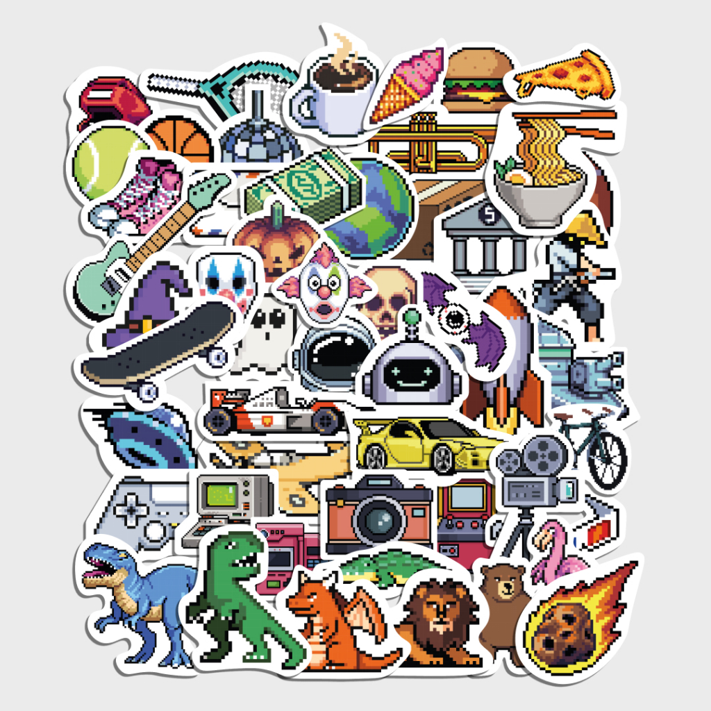 

52 pcs Stiker Pixel Art Aesthetic - Water Resistant Sticker Pack untuk Dekorasi DIY, Laptop, Jurnal, Case HP dan Tab