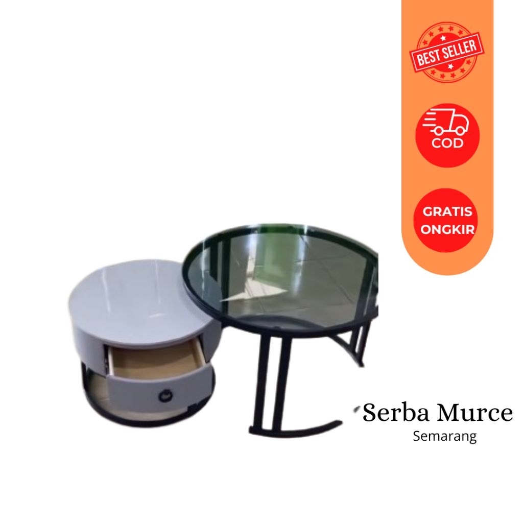 Meja Ruang Tamu Minimalis 3 Bulat Kaca