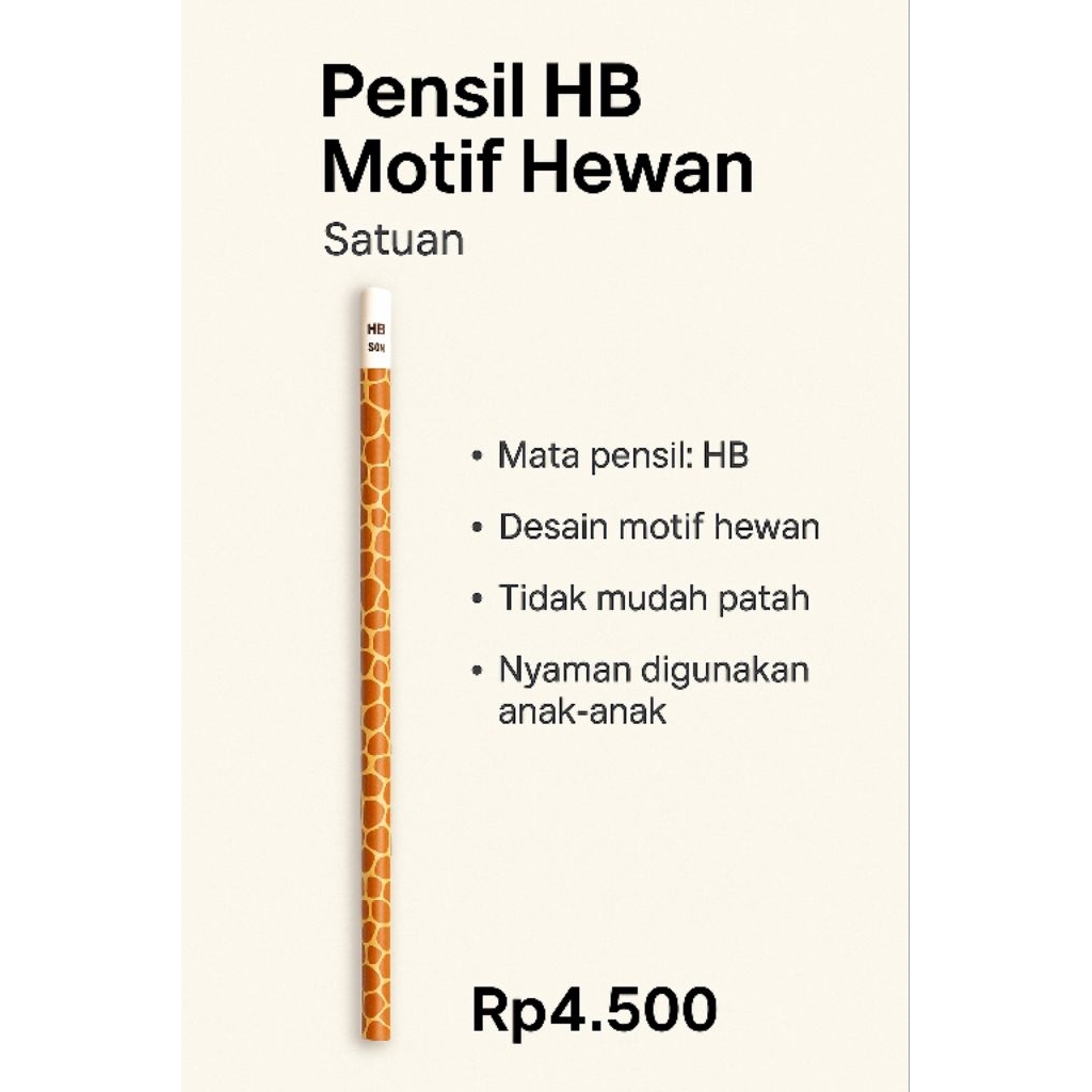 

Pensil HB Motif Hewan Premium – Satuan