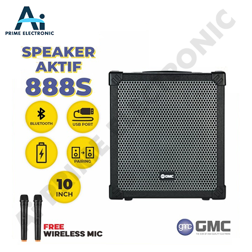 GMC 888 S 888-S 888S Speaker 10 Inch Spiker Portable Meeting Bluetooth Free 2 Mic Mik Microphone Wir