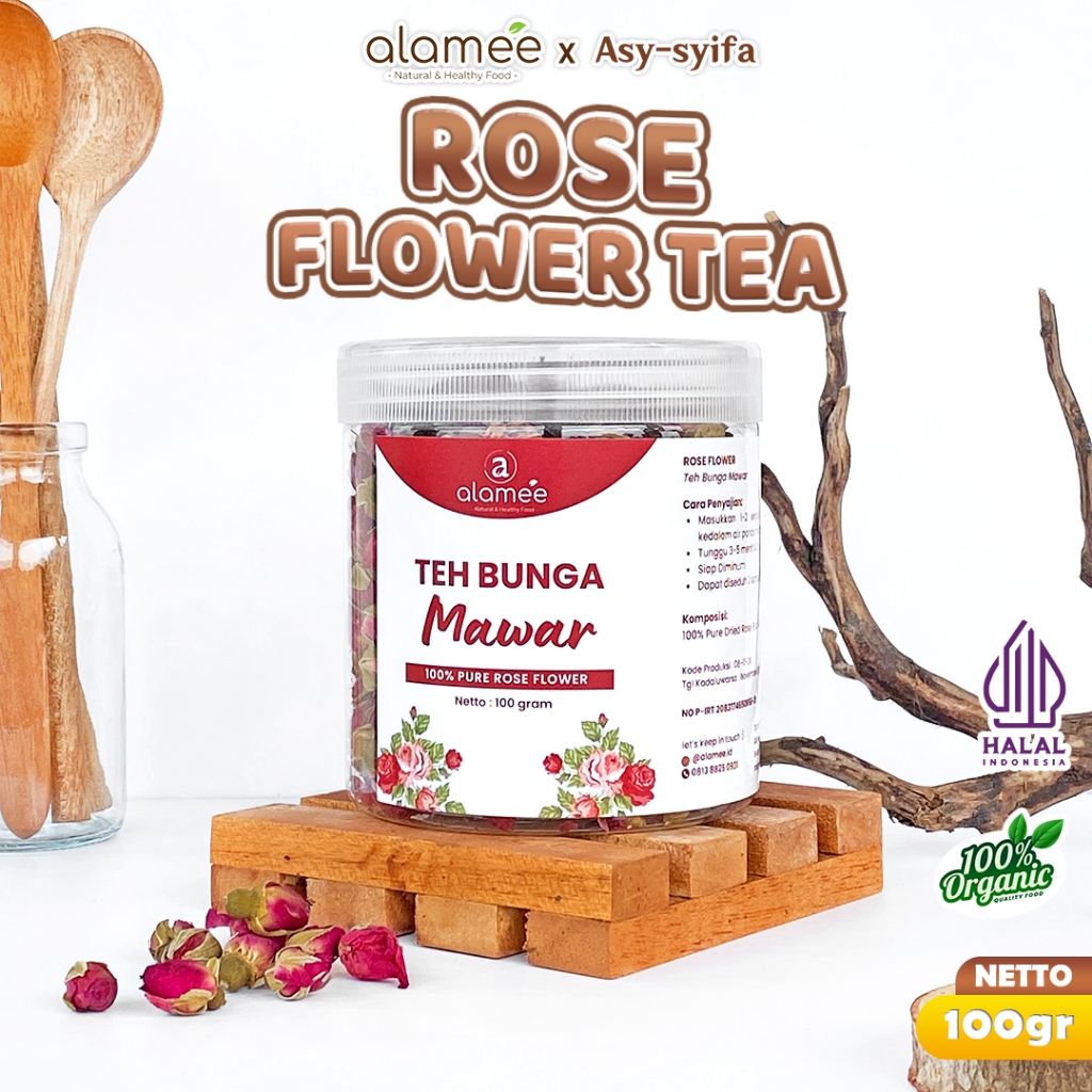 

ALAMEE Teh Bunga Mawar Rose Flower Kemasan Toples 100 Gr Flower Tea Organik Kering Dried Alami
