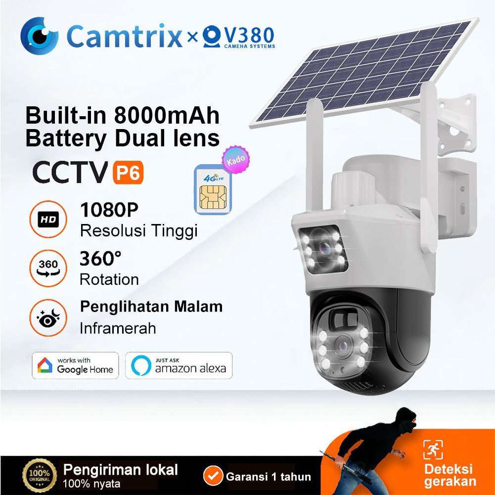 Camtrix Dual lens V380 Solar WiFi/4G SIM CCTV IP Camera 8MP HD Outdoor  PTZ night vision motion traj