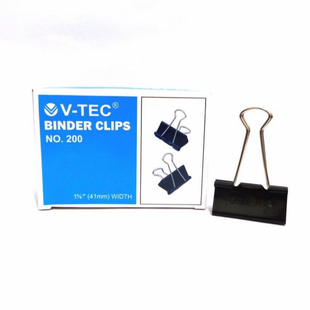 

[1 Box] BINDER CLIPS V-TEC - 200 Hitam Besar Tanggung Pin Klip Tack Penjepit Ukuran No 200