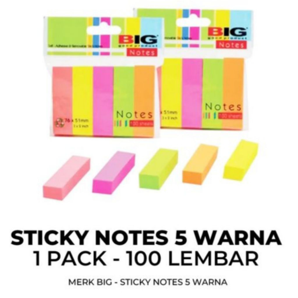 

(11pcs) Sticky Note 76 X 51 MM Post It Memo Kertas Tempel Merk BIG Sticky Makers Pembatas Buku Bookmark Notes 5 Warna