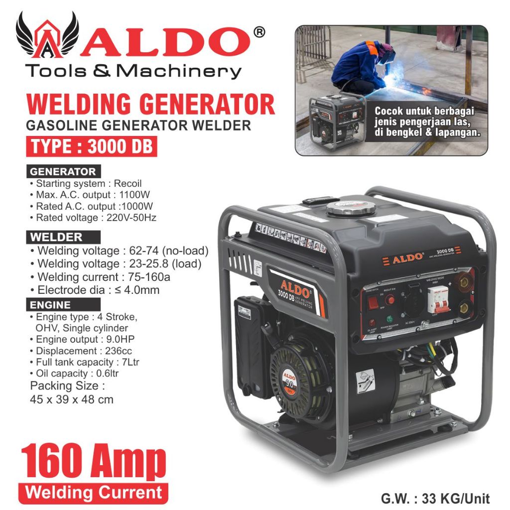 WELDING GENERATOR 160 AMP 3000 DB / GENERATOR LAS / GENSET UNTUK MESIN LAS / GENSET WELDER / GASOLIN