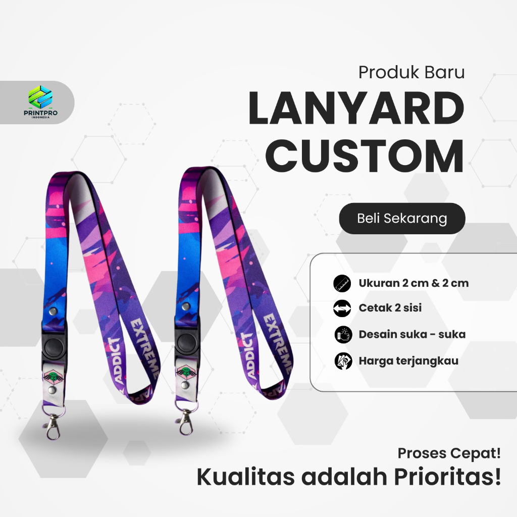 

Cetak Lanyard Custom Full Printing Desain Unik Sesuai Keinginan Ukuran 2 cm 2 sisi