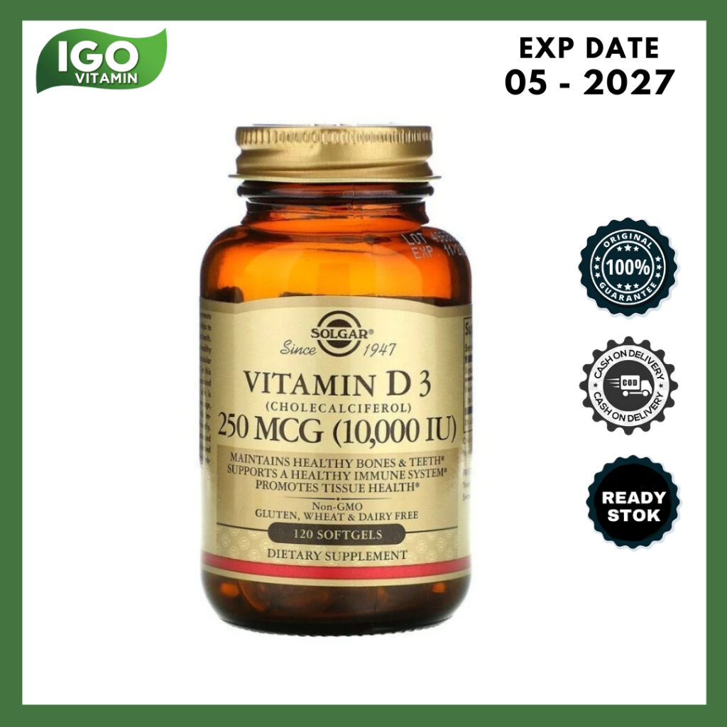 Solgar Vitamin D3 250mcg 10000iu 120 Softgels Suplemen Imun