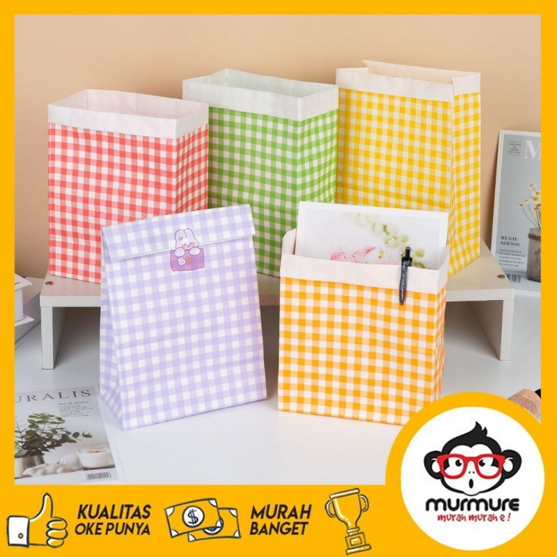 

10PCS Paper Bag Snack Pembungkus Kue Roti Kantong Kertas Serbaguna Motif Kotak Berwarna Colorful Lucu