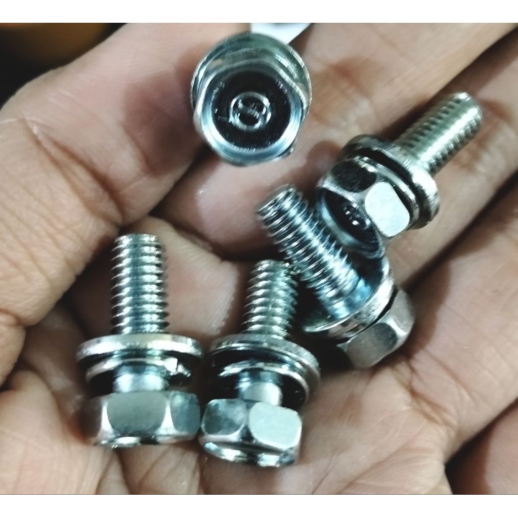 (PAKET ISI 10 PCS) Baut M6x16 Double Ring Plat + Ring Penjang 1,6cm Baut M6x16 Dabel Ring