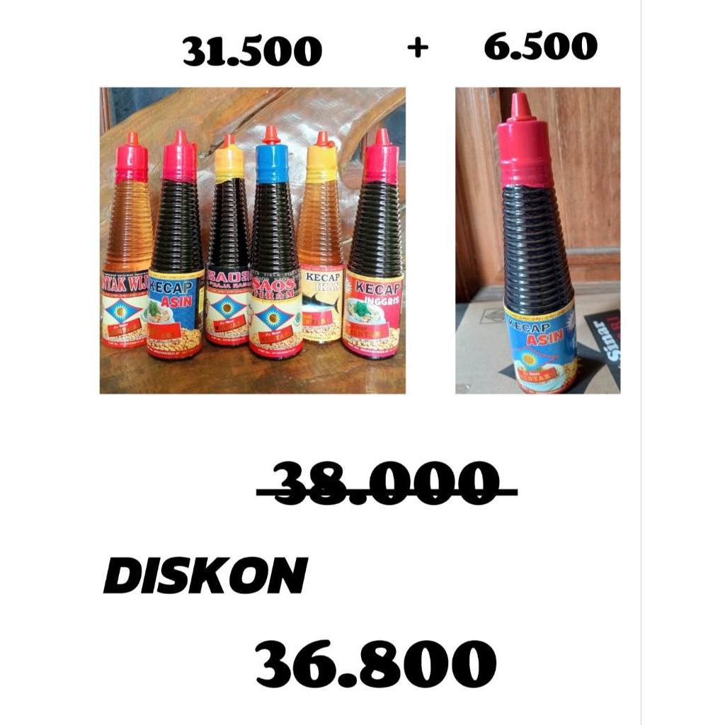 

Paket Heboh!!!Kecap Isi 6 Variant+Kecap Asin Cap Sinar Mentari 150ml Bumbu Masak Halal