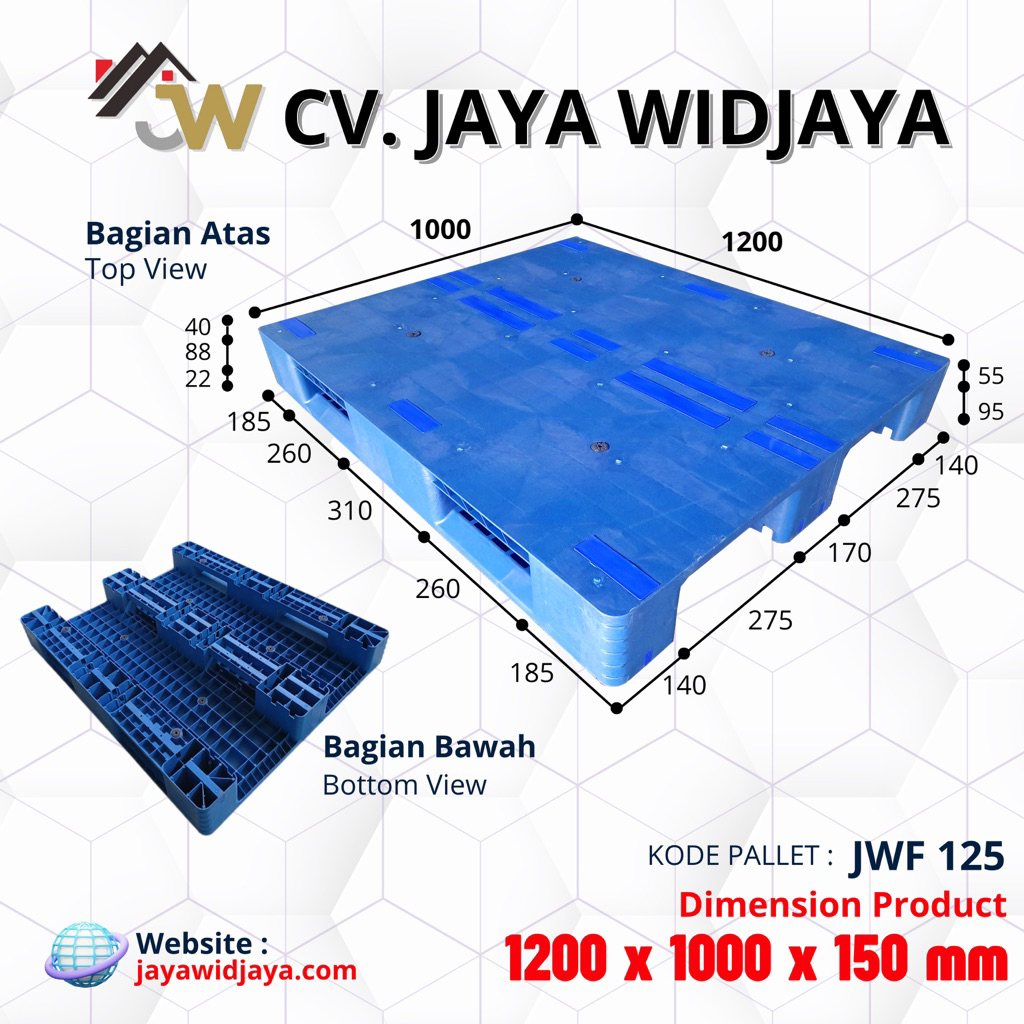 PALLET PLASTIK JWPLAST | PALLET PLASTIK JWF 125 BIRU | UKURAN 1200 x 1000 x 150 | SINGLE DECK PALLET
