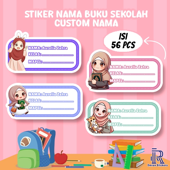 

56 PCS STIKER NAMA BUKU CUSTOM ANAK – DESAIN LUCU & UNIK