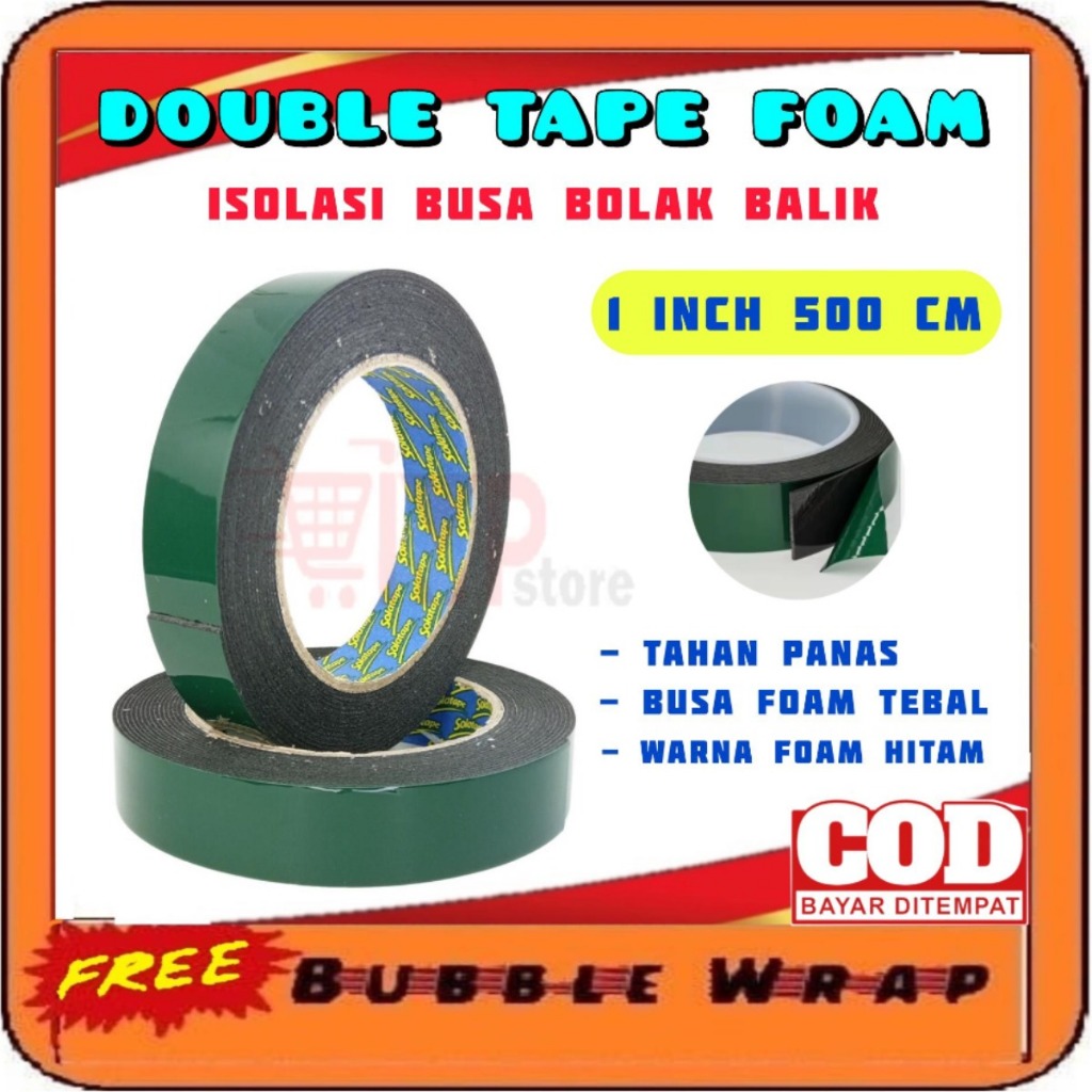 

Double Tape Foam 1 inchi ( 2,4 cm) x 500 cm Solatip Lakban Busa Hijau 1inchi isolasi bolak balik