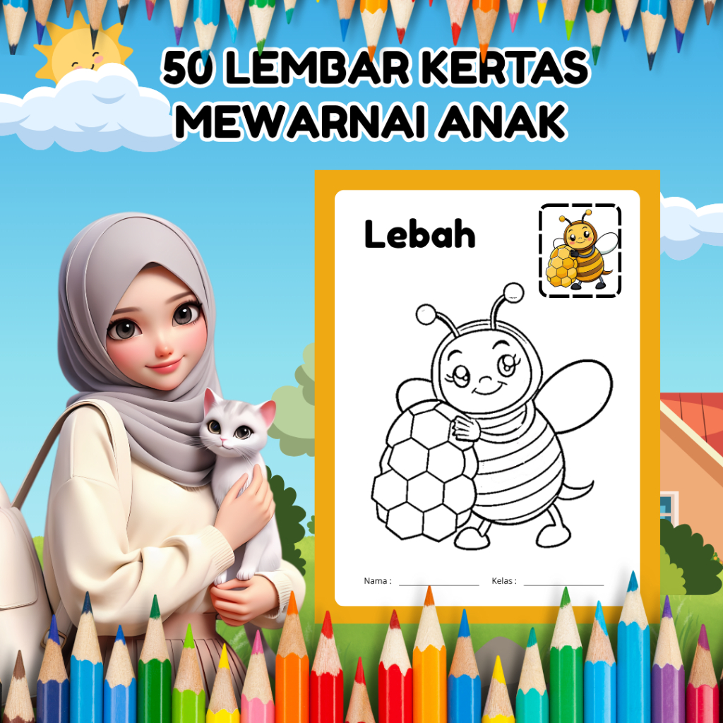 

50 LEMBAR KERTAS MEWARNAI ANAK LENGKAP FULL COLLOR A5 TEBAL