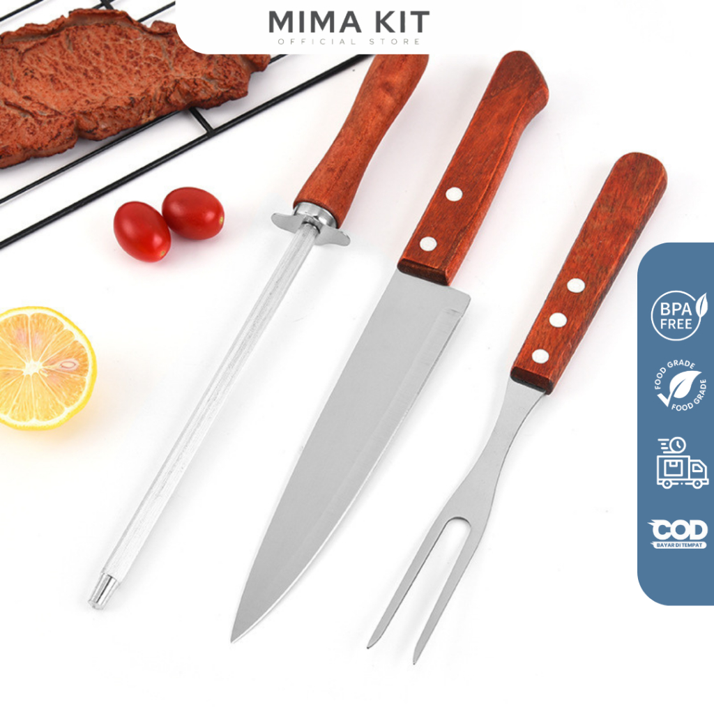 Set Alat BBQ & Pisau Dapur Stainless Steel – Perlengkapan BBQ Lengkap, Tajam & Tahan Lama (KW21)