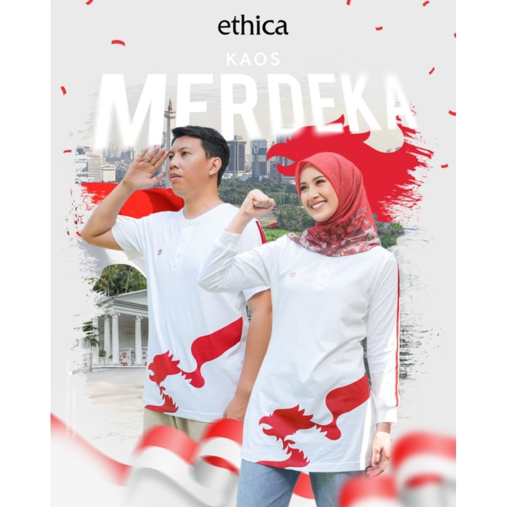ETHICA KAOS MERDEKA 01 WHITE ATASAN PRIA WANITA CASUAL TERLARIS