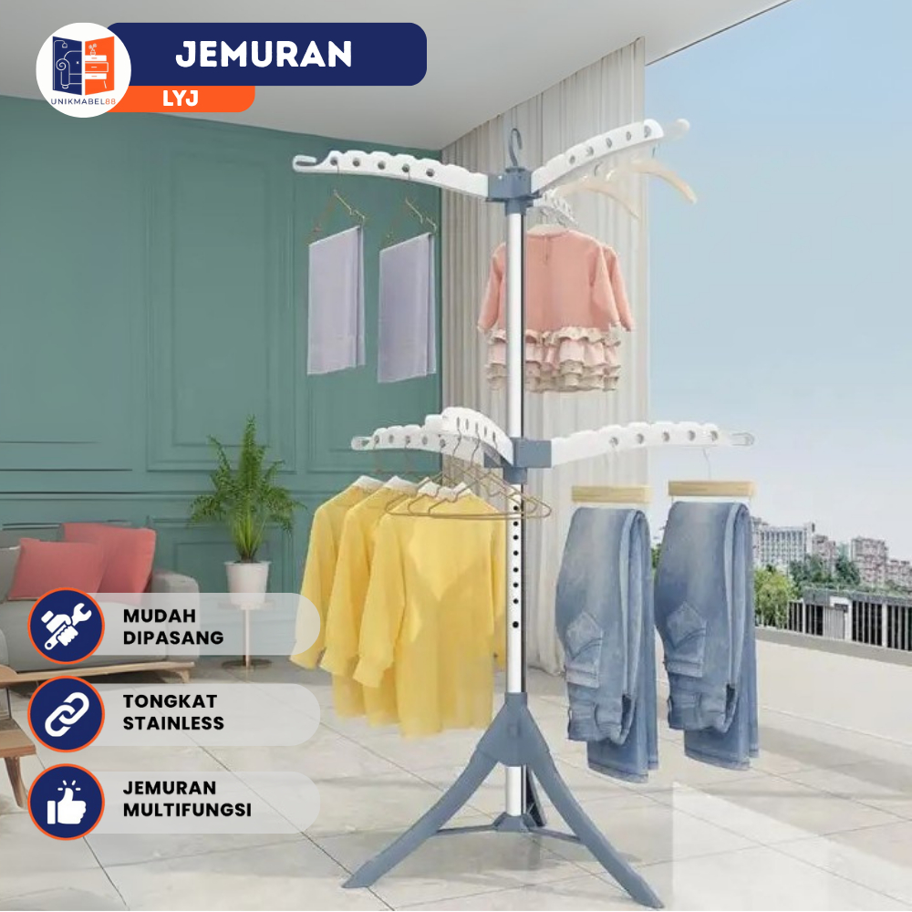 Jemuran Portabel Jemuran Baju Portable Lipat Untuk Gantungan Baju 2 Susun Jemuran Baju Portable