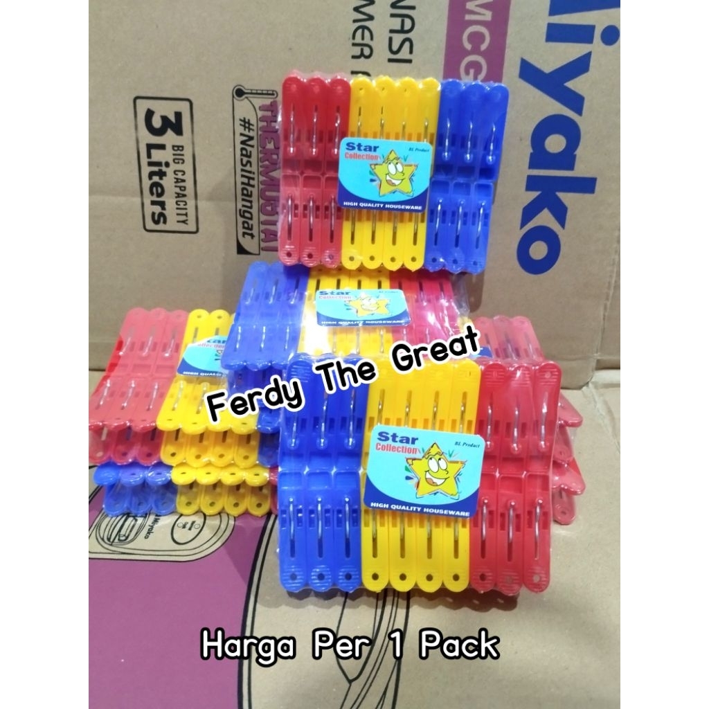 Jepit baju plastik / jepitan baju plastik / penjepit baju plastik star collection isi 20 pcs
