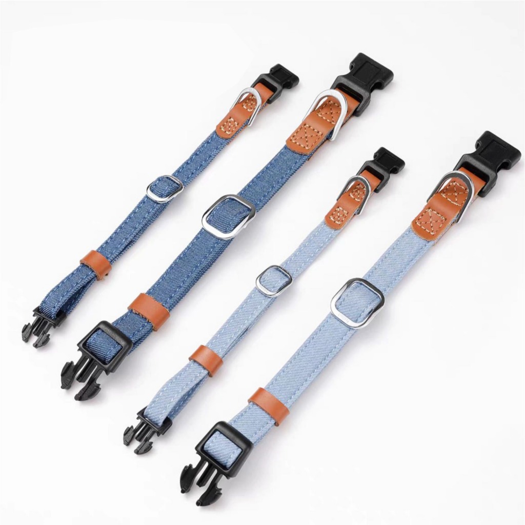 Kalung Anjing Bahan Denim Model Adjustable dengan Aksen Kulit – Tali Leher Anjing Fashion Unisex Kua