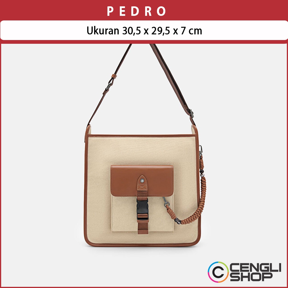 TAS SELEMPANG PRIA PEDRO ORIGINAL MESSENGER SLING BAG BRANDED COKLAT BEIGE CREAM PM045