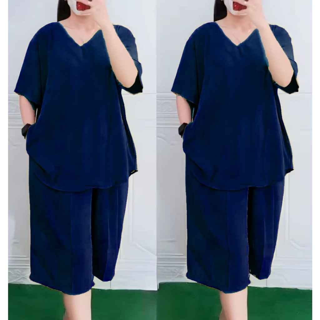 Setelan Crinkle Jumbo Wanita Modis – Celana 7/8, Adem & RinganSetelan Crinkle Jumbo Wanita Modis – C