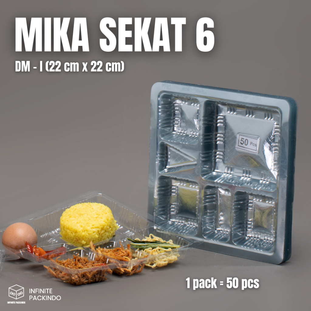 (ISI 50 PCS) DM Mika Plastik Dus Nasi Sekat 22x22 | Mika Daleman Box Nasi Sekat 6