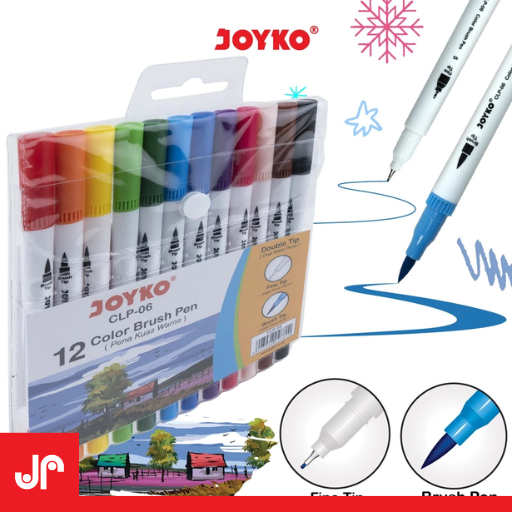 

JOYKO COLOR BRUSH PEN / PENA KUAS WARNA CLP-06 12 WARNA / SPIDOL BRUSH 12 DUAL TIP WARNA
