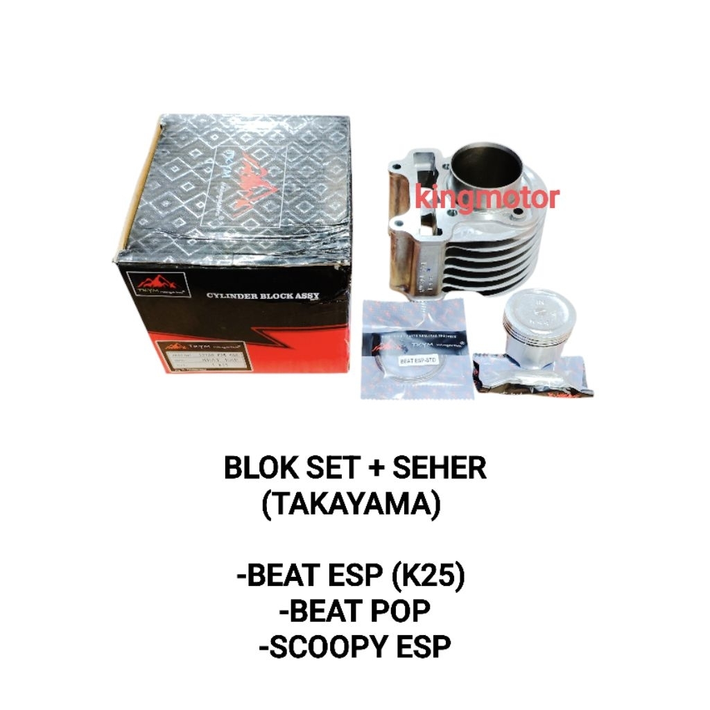 BLOK MESIN + SEHER PISTON KIT TAKAYAMA BEAT ESP (K25/K44) BEAT STREET BEAT POP SCOOPY ESP ORI TAKAYA