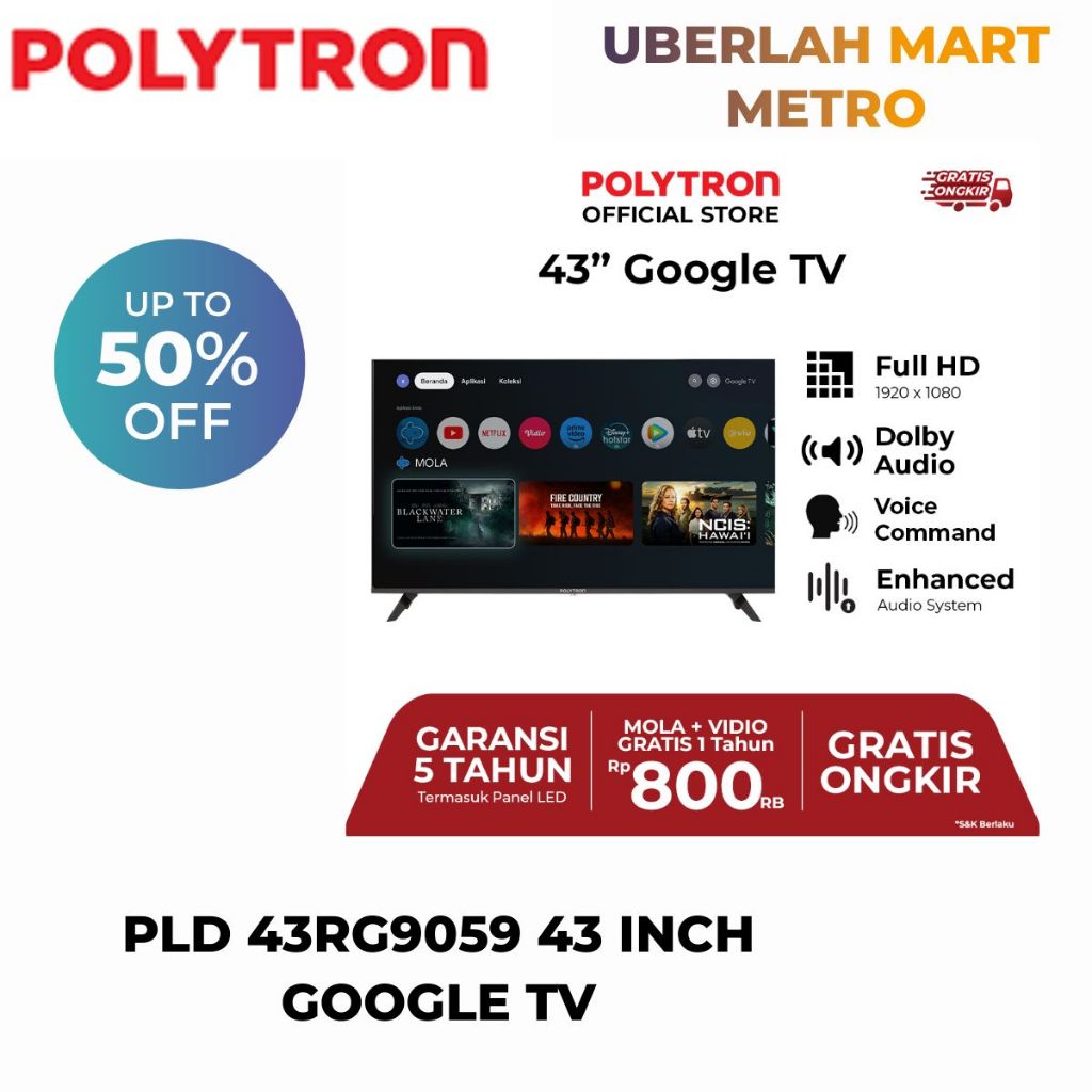 Polytron LED TV 43 Inchi Google TV 43RG9059