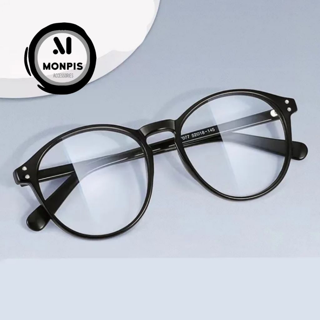Kacamata anti radiasi bulat Kacamata cewek cowok Kacamata pria wanita Kacamata frame hitam lensa ant