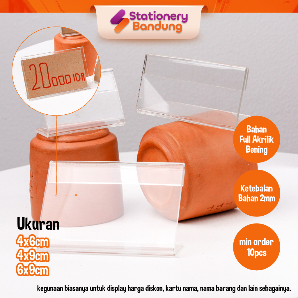 

Acrylic akrilik price tag label nama tent card label harga lebel produk sudut siku bahan transparan 2mm