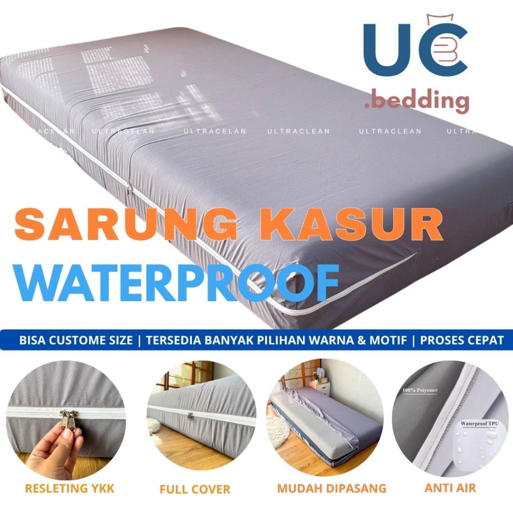 Sarung Kasur Busa Springbed Waterproof anti air Resleting U Bisa Custom size