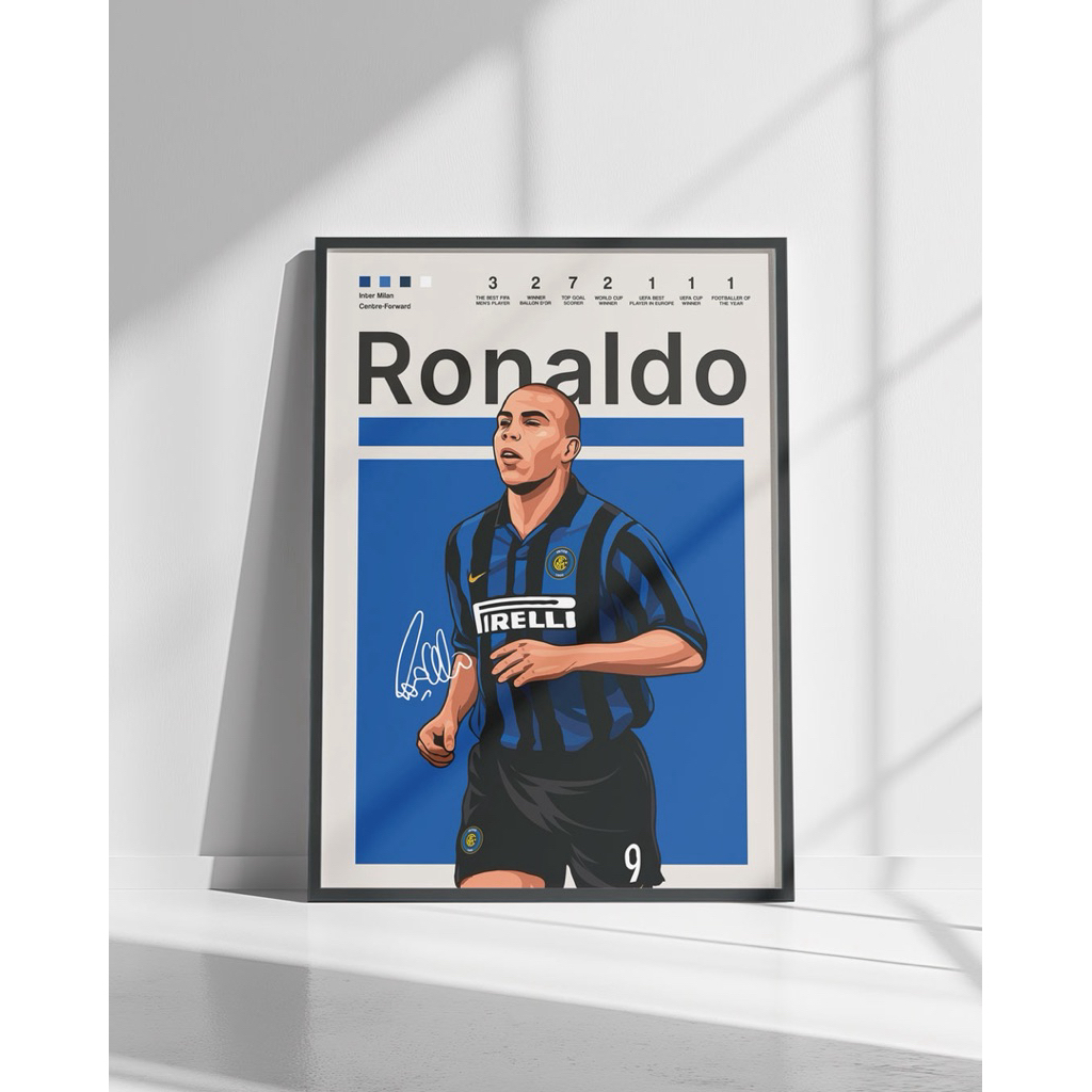 Poster vector hiasan dinding Ronaldo Nazario-Inter Milan FC