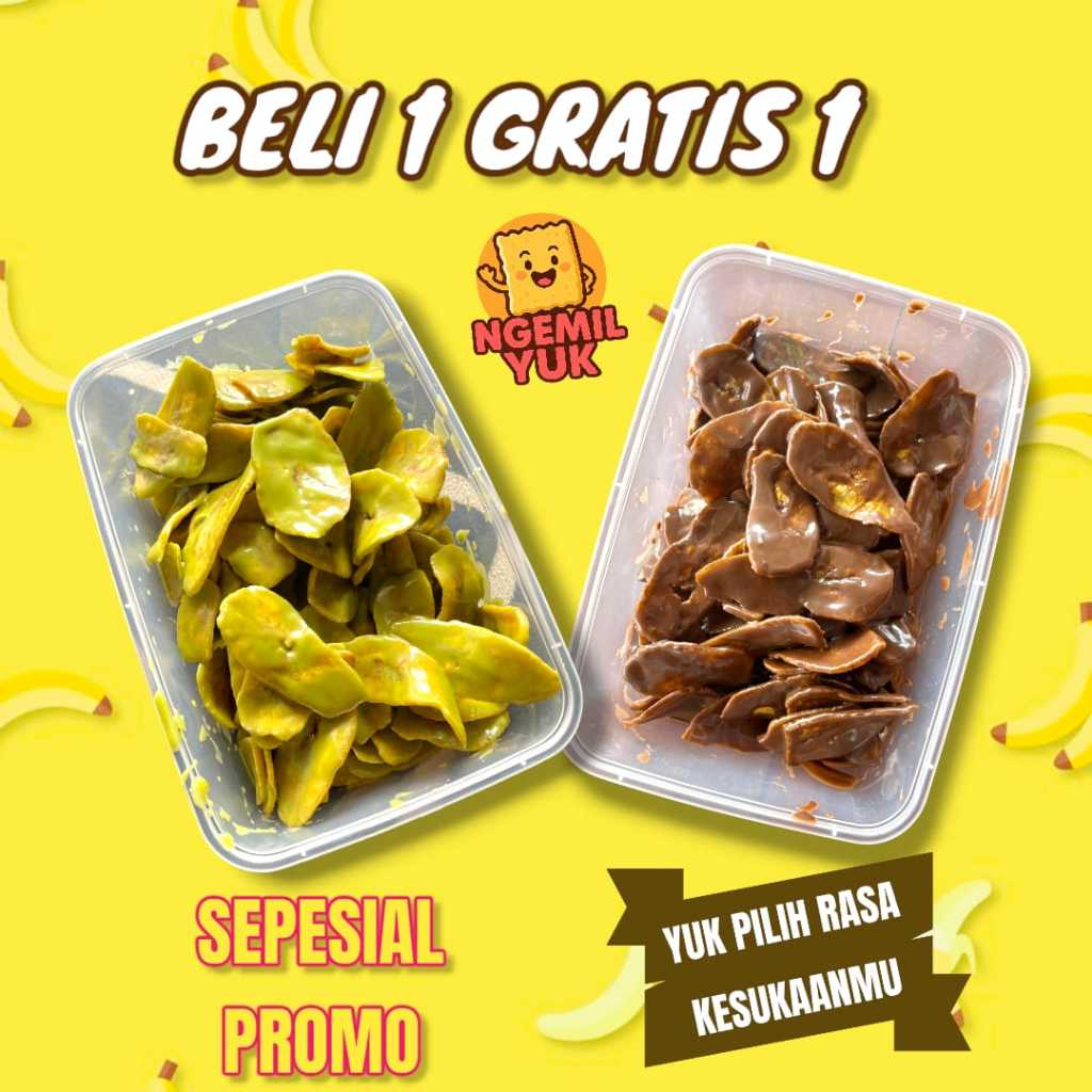 

PROMO! Keripik Pisang Coklat Lumer Beli 1 Gratis 1 Per Box Isi 200Gr Snack Chips Cemilan