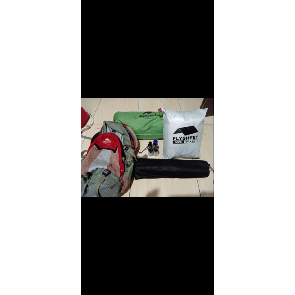 tenda naturhike + flysheet + frame flysheet + tenwas + daypack gregory