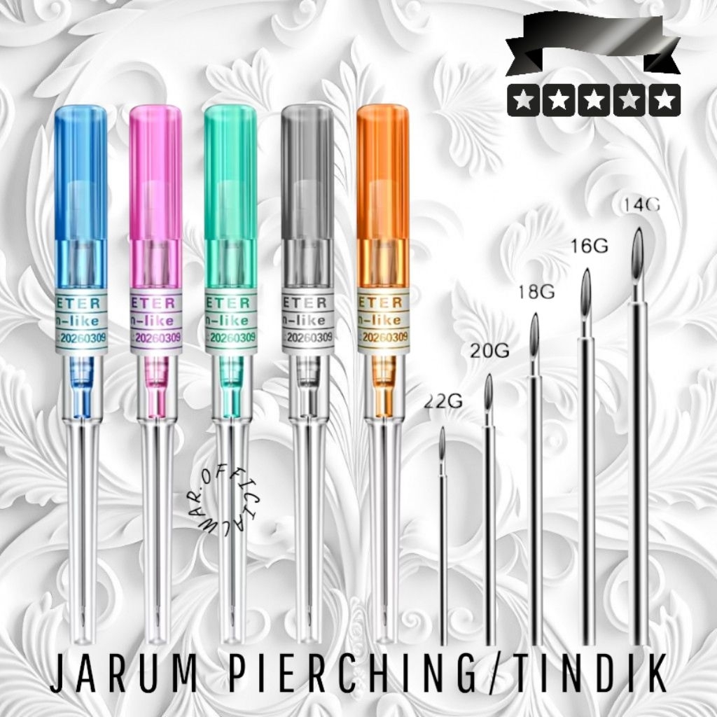 10Pcs Jarum tindik sterile / Jarum Pierching / Jarum Tindik 14G , 16G , 18G , 20G , 22G , 24G , 26G 