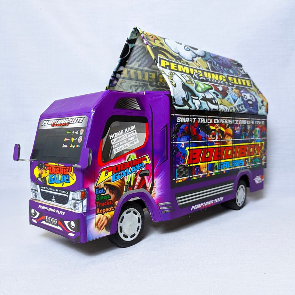 PROMO MINIATUR TRUK OLENG KAYU FULL LAMPU KELAP KELIP RODA DEPAN BISA BELOK KANAN KIRI miniatur truk