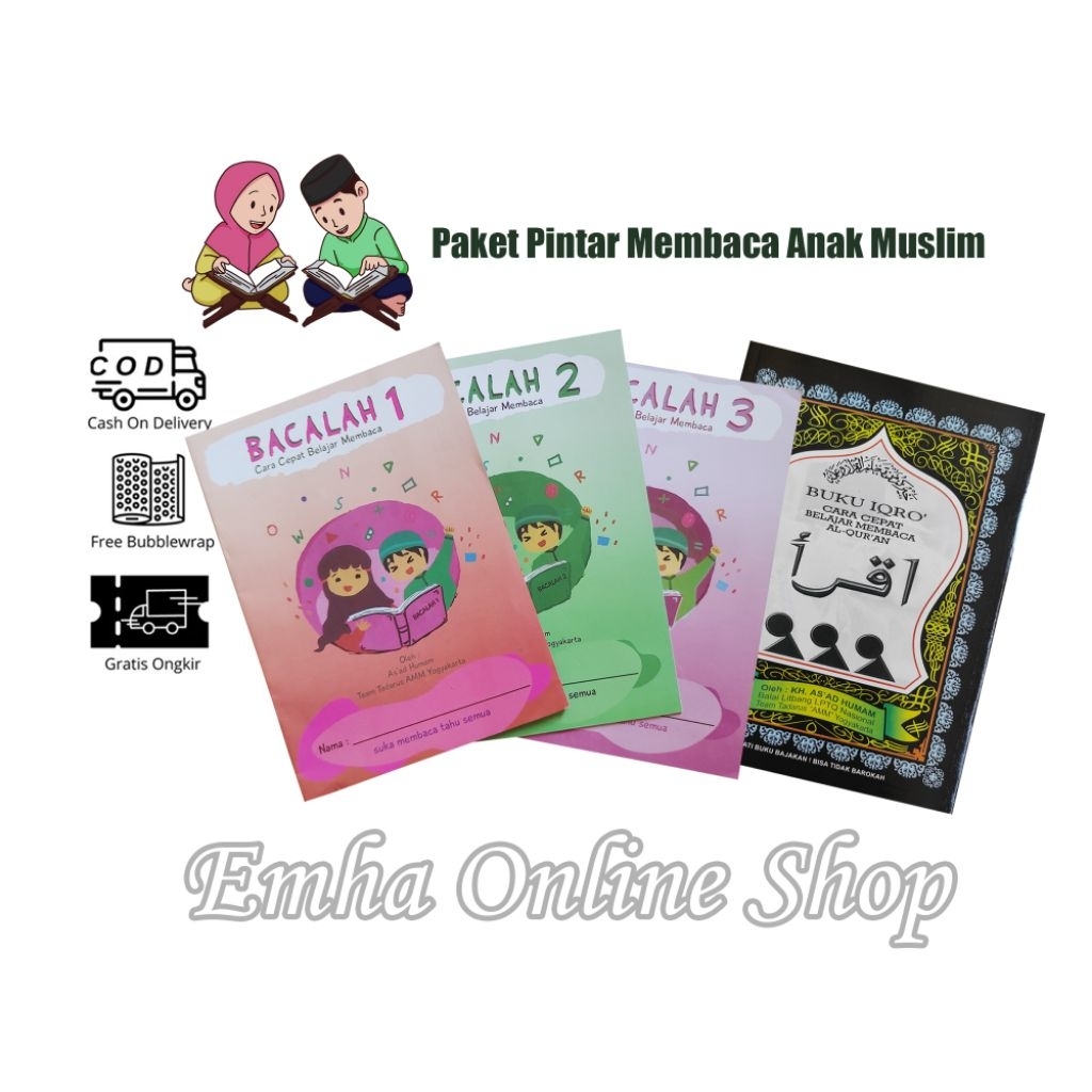 Paket 4 Buku Pintar Membaca Anak Muslim Bacalah Iqro Besar A5 21 x 15 Cm - Quran