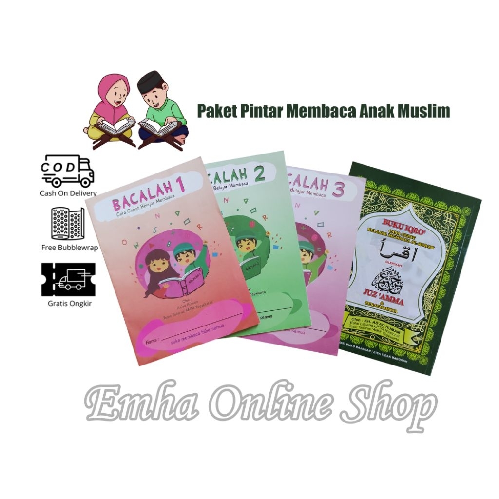 Paket 4 Buku Pintar Membaca Anak Muslim Bacalah Iqro Besar Plus Juz Amma A5 21 x 15 Cm - Quran