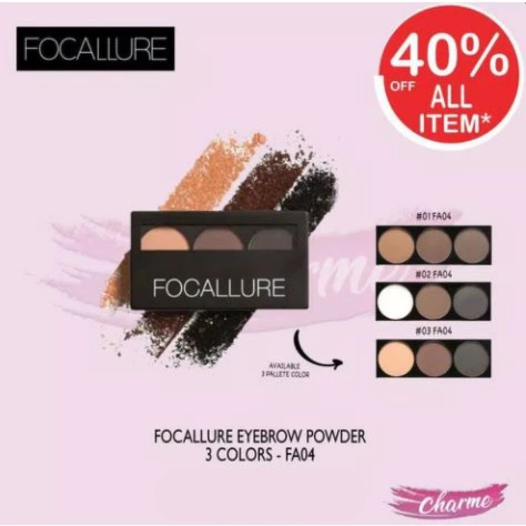 (READY & ORI) Focallure Eyebrow Eye brow Powder 3 Color Pallete FA04 FA 04 waterproof terbaru viral