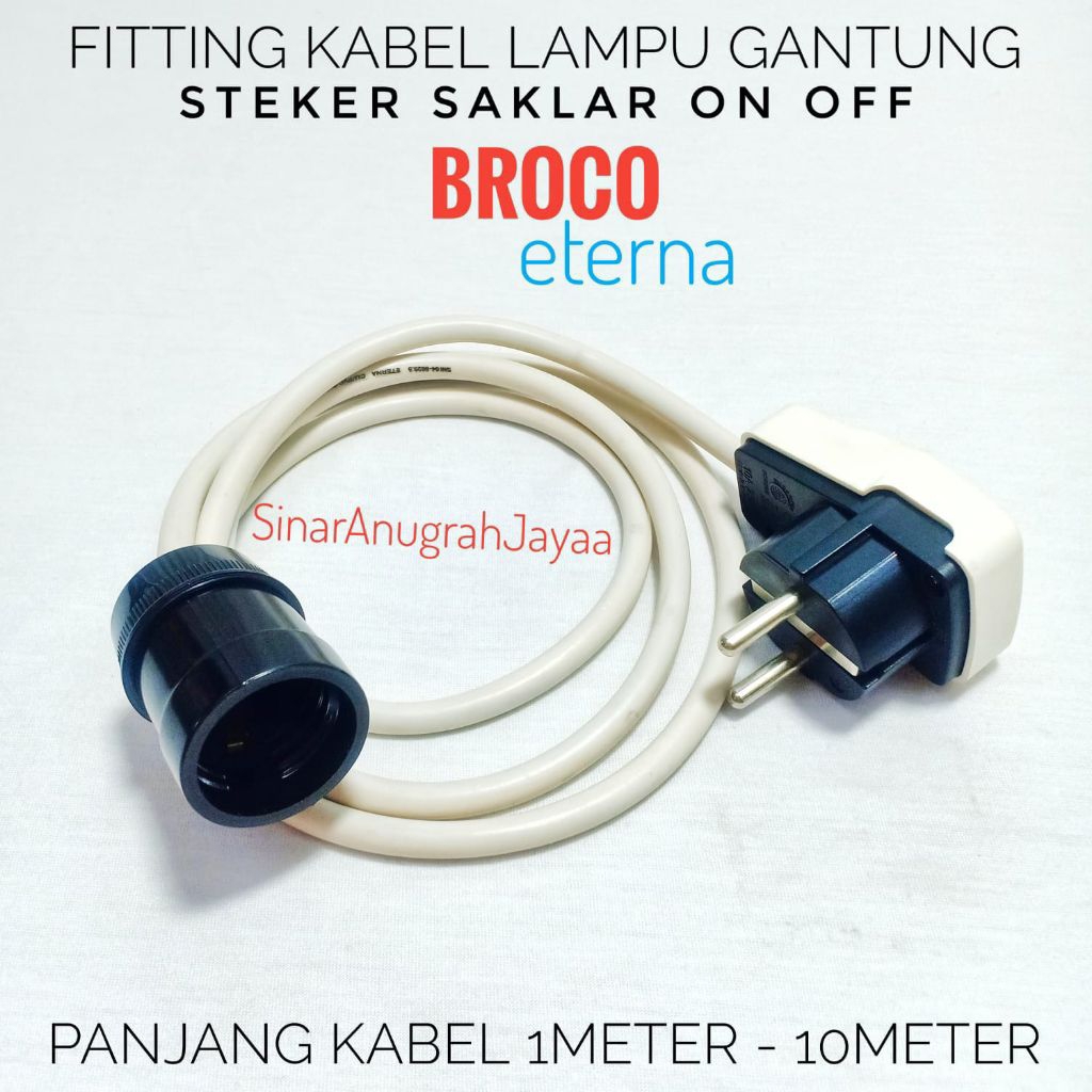 Fitting Kabel Lampu Gantung BROCO Steker Saklar ON OFF Kabel 1Meter - 10Meter