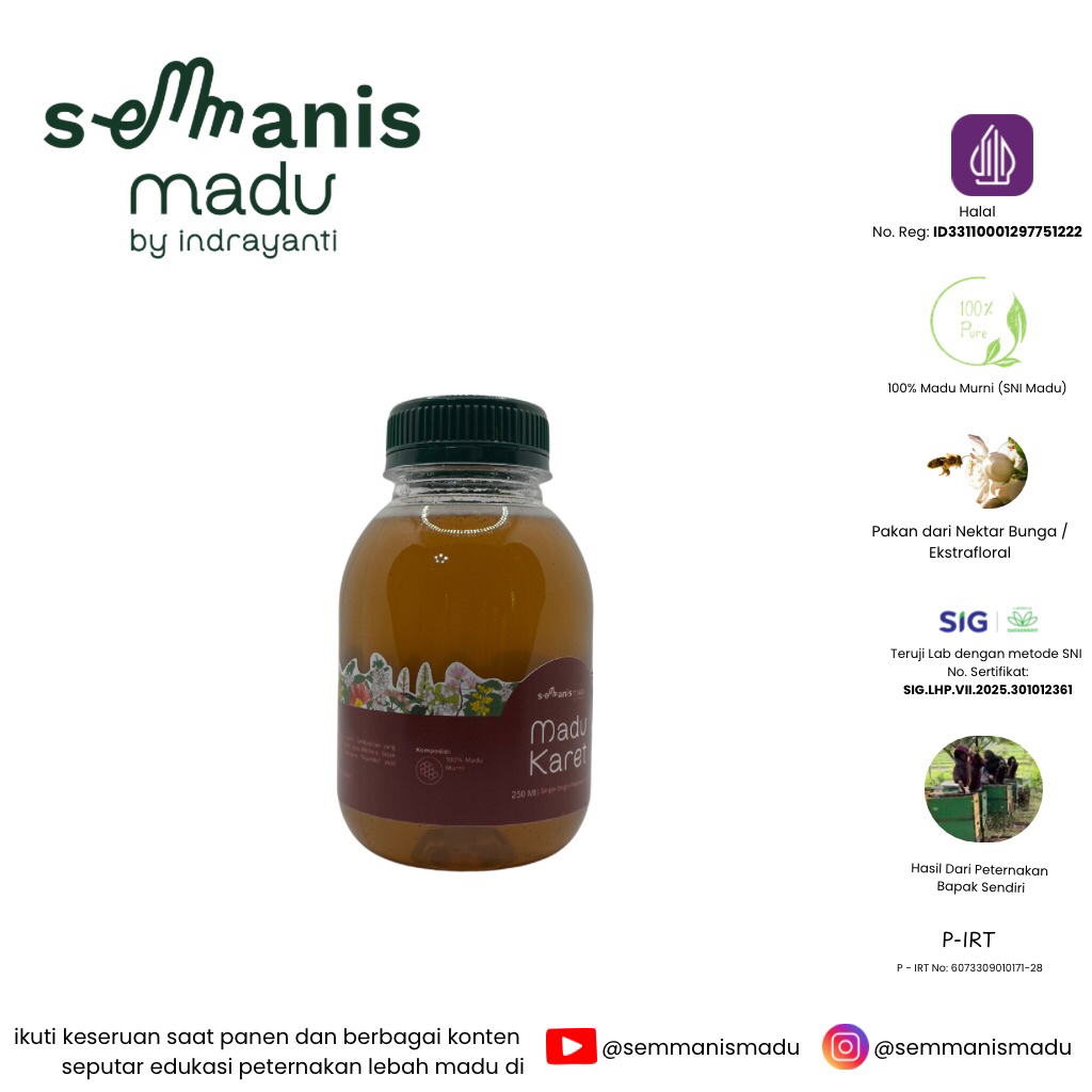 

Madu Murni Raw Honey Nektar Ekstrafloral Pohon Karet Single Origin Polokarto, Jawa Tengah 130 ml 250 ml 500 ml