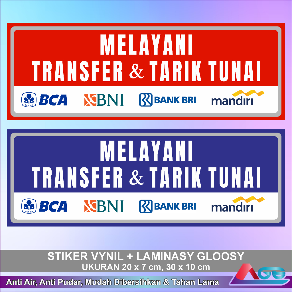 

Stiker Vynil Melayani Transfer Dan Tarik Tunai Ke Bank Anti Air Ukuran Besar Laminasi Glossy Murah